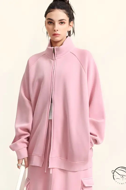 Pink winter heavy retro jacket with raglan sleeves