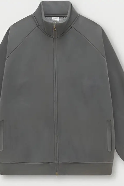 Gray winter heavy retro jacket with ribbed collar and cuffs