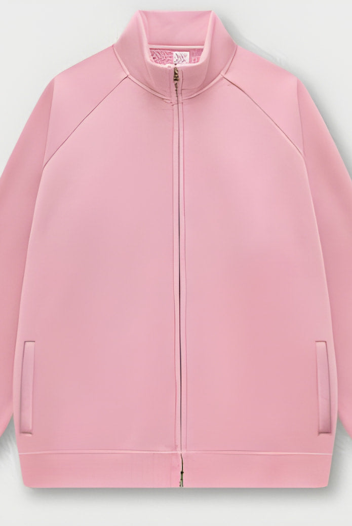 Pink zip-up track jacket with ribbed collar, part of Langry’s Winter Heavy Retro Jacket collection