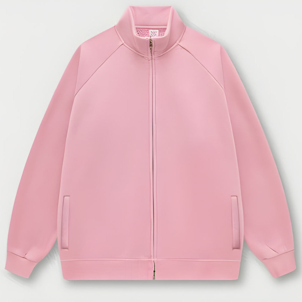 Pink zip-up track jacket with ribbed collar, part of Langry’s Winter Heavy Retro Jacket collection