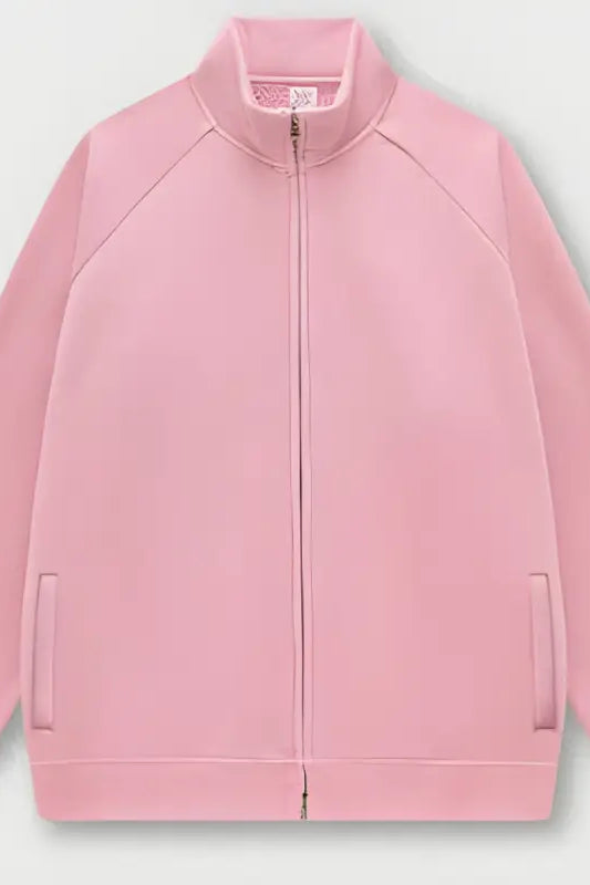 Pink winter heavy retro jacket with ribbed collar and cuffs