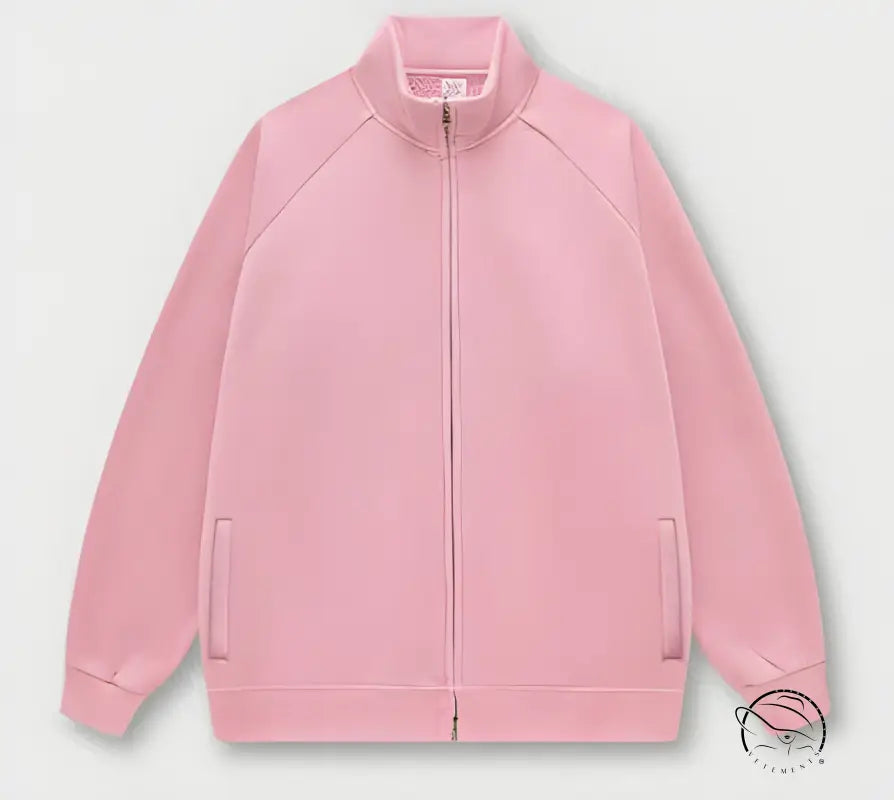 Pink winter heavy retro jacket with ribbed collar and cuffs
