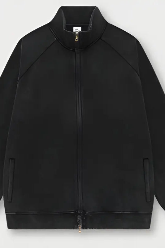 Black winter heavy retro jacket with zip-up design and ribbed cuffs