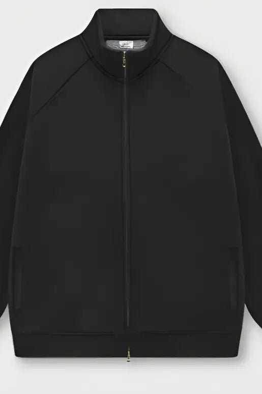 Black winter heavy retro jacket with zip-up, ribbed collar and cuffs