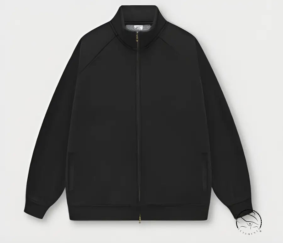 Black winter heavy retro jacket with zip-up, ribbed collar and cuffs