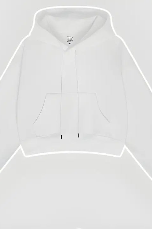 White cropped zip-up langry fashion hoodie with kangaroo pocket