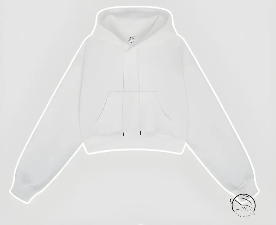 White cropped zip-up langry fashion hoodie with kangaroo pocket