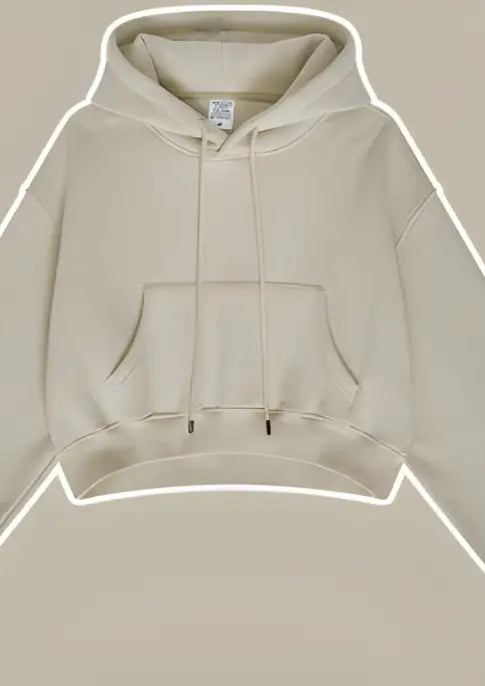 Beige cropped langry fashion zip-up hoodie with front pocket