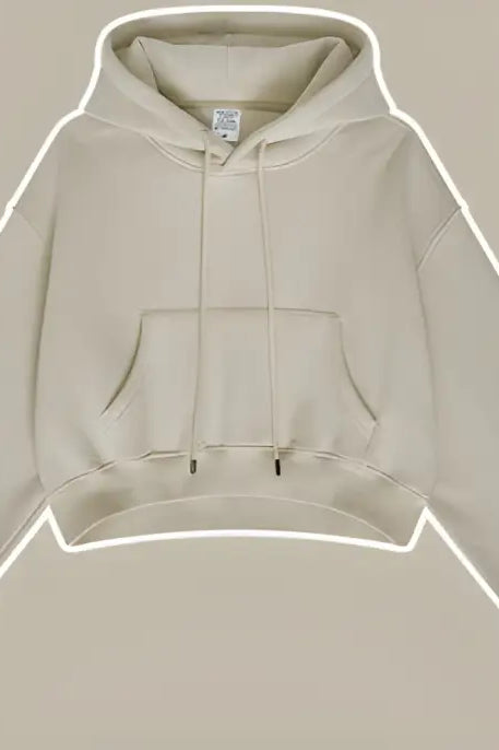 Beige cropped langry fashion zip-up hoodie with front pocket