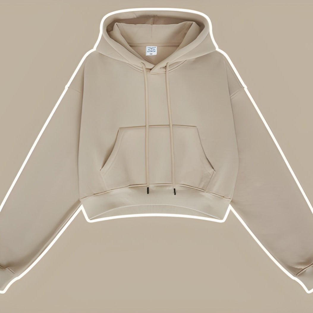 Beige Winter Retro Hooded Pullover sweatshirt with front pocket and drawstrings for langry fashion