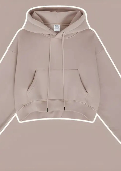 Beige cropped zip-up langry hoodie with pocket and drawstrings