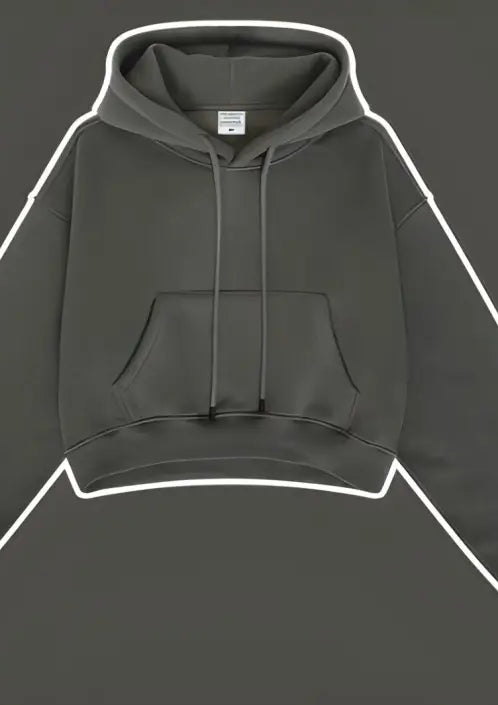 Langry winter retro hooded pullover in dark gray cropped fashion sweatshirt