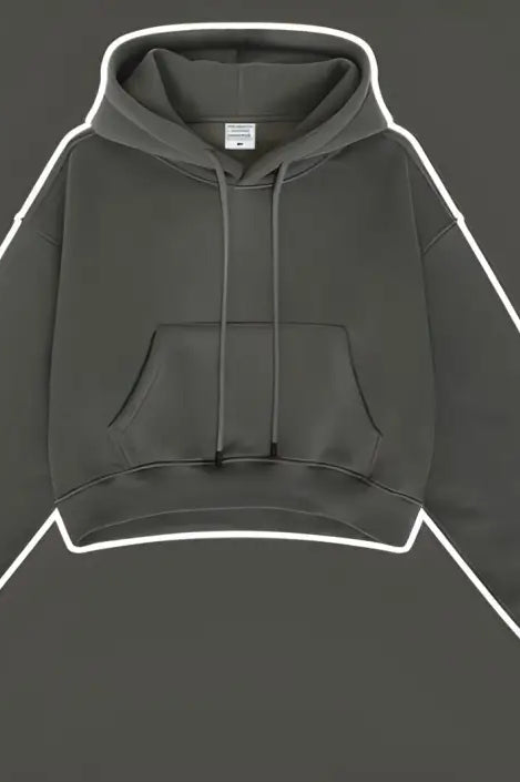 Langry winter retro hooded pullover in dark gray cropped fashion sweatshirt