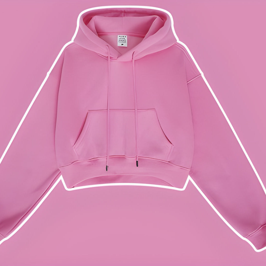 Pink cropped hoodie sweatshirt with glowing outline for Winter Retro Hooded Pullover fashion