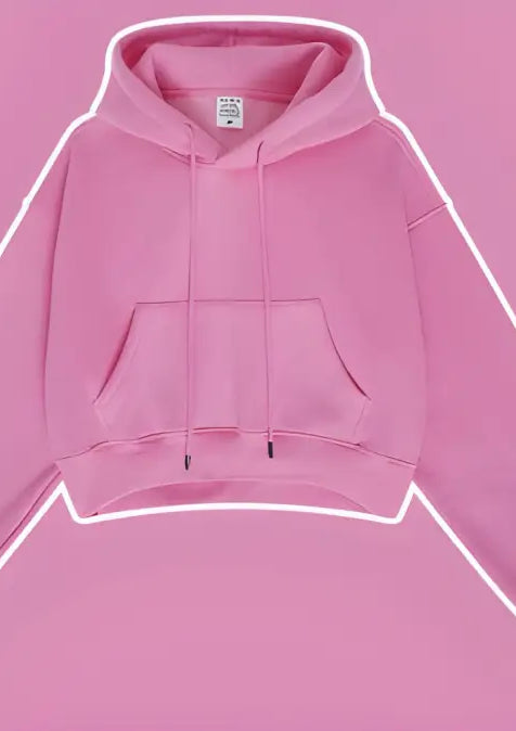 Pink cropped langry fashion hoodie with white glowing outline