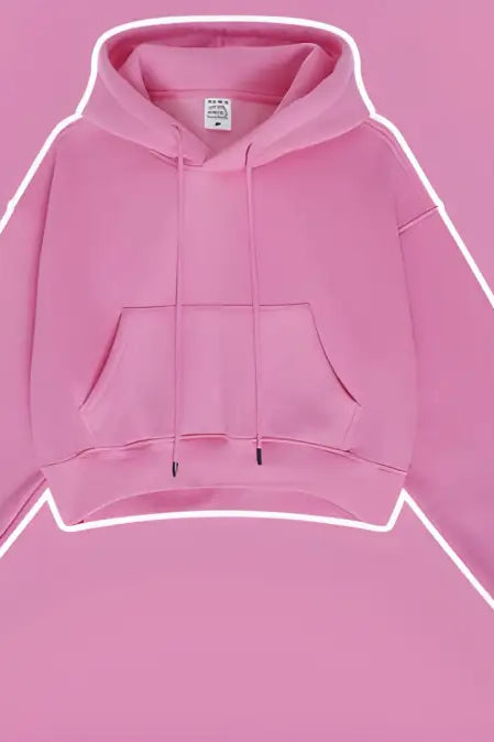 Pink cropped langry fashion hoodie with white glowing outline