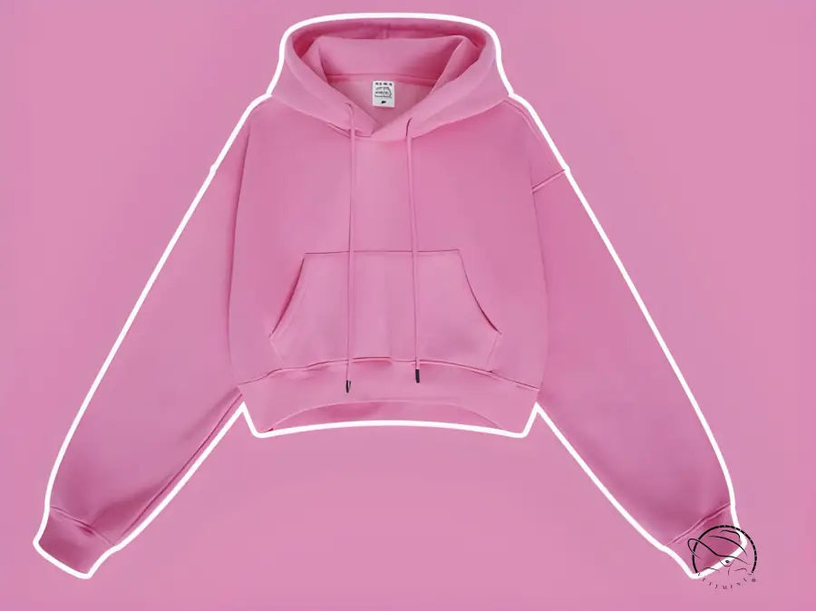 Pink cropped langry fashion hoodie with white glowing outline