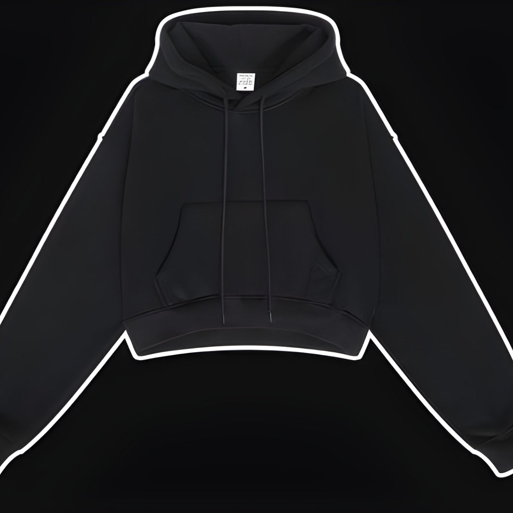 Black cropped zip-up hoodie with white piping, a stylish piece from Langry’s ملابس collection