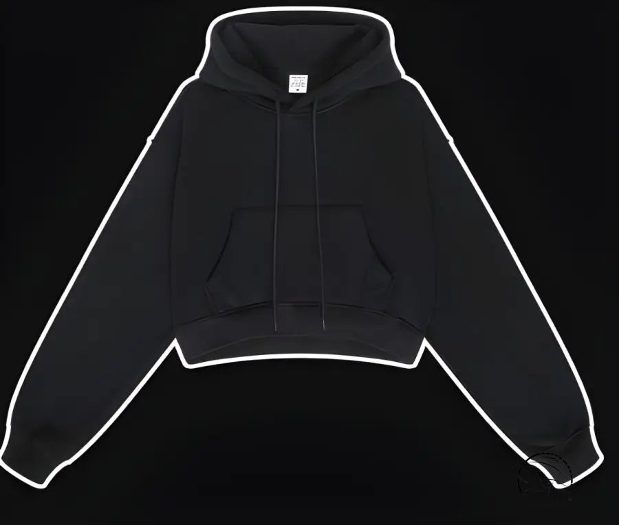 Langry black cropped zip-up hoodie with white piping, winter retro fashion pullover