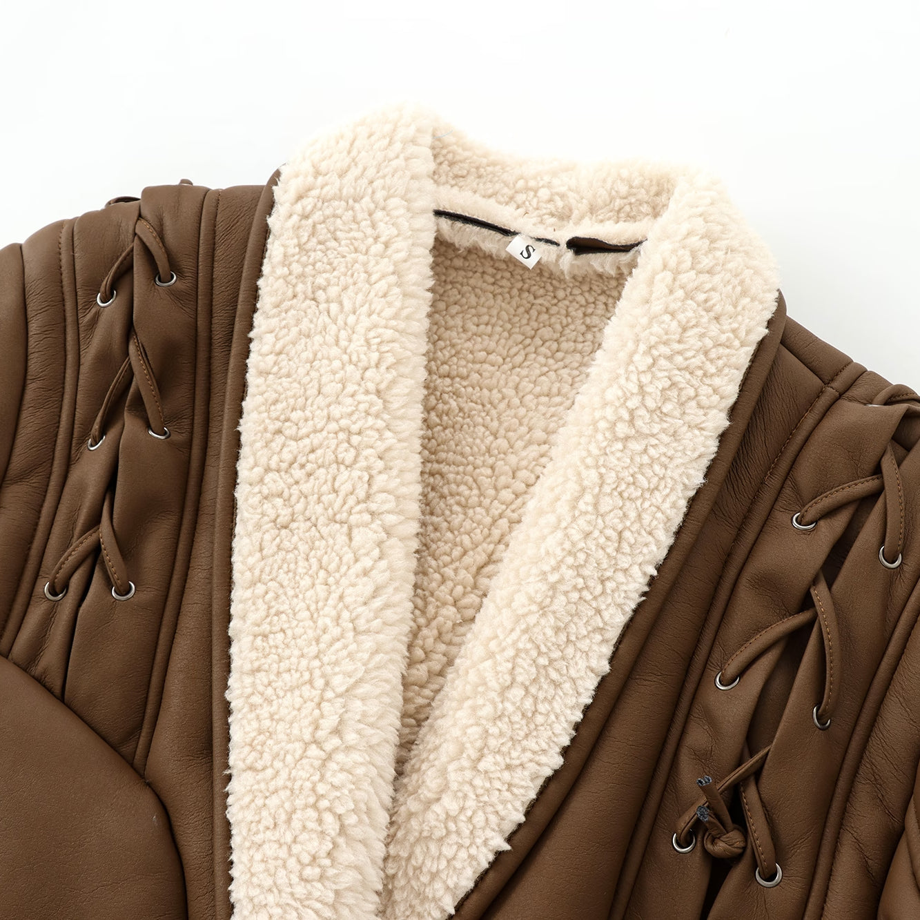 Brown faux leather jacket with sherpa lining from Cozy Leather Jacket, ideal for langry fashion footwear and ملابس options