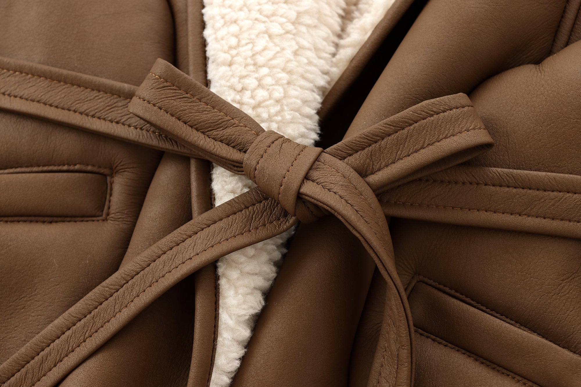 Brown leather coat with a tie belt for langry fashion and stylish ملابس looks