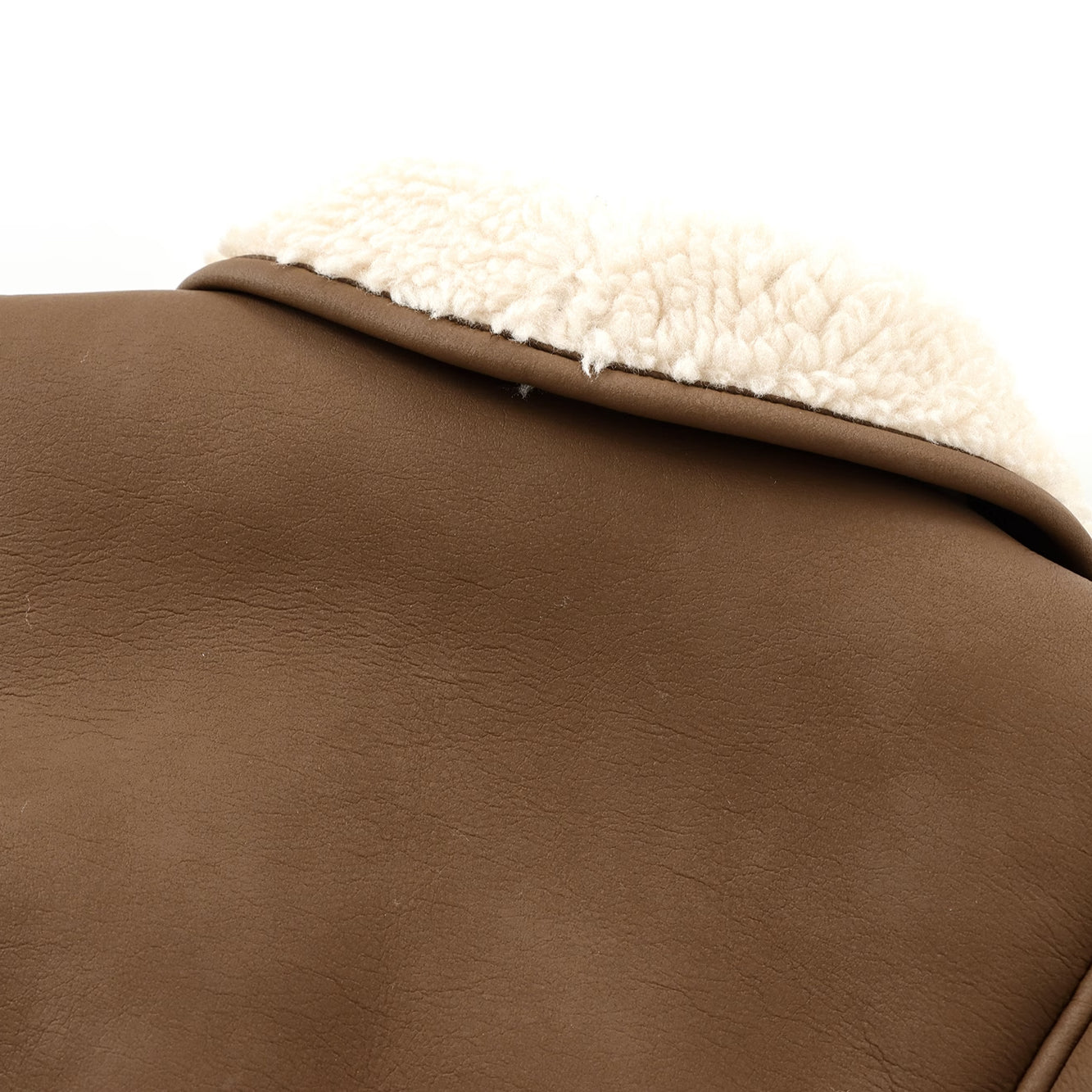 Brown leather jacket with white fur collar from Cozy Leather Jacket, perfect for langry fashion and ملابس style