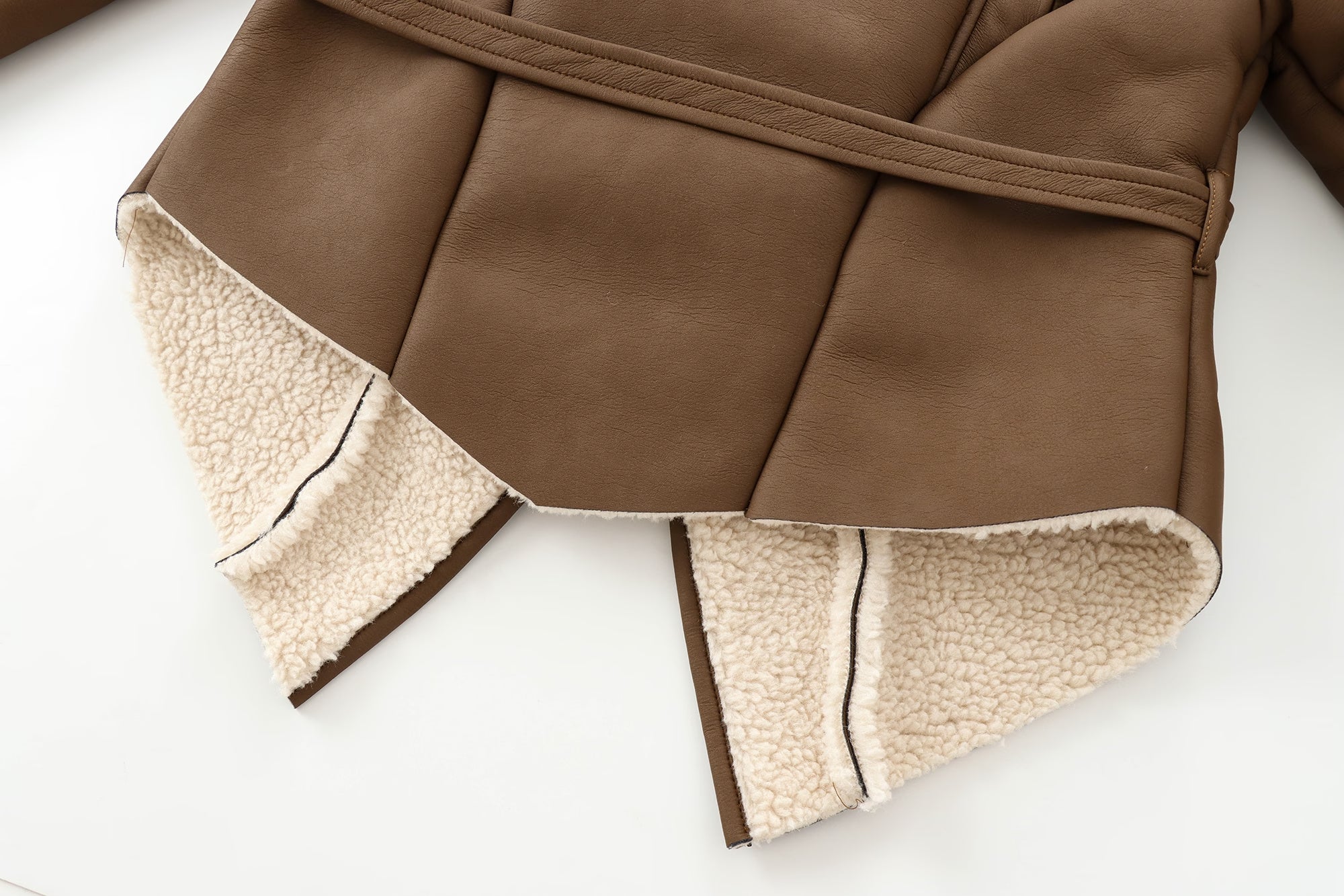 Brown faux leather jacket with shearling lining from Cozy Leather Jacket, stylish ملابس for fashion