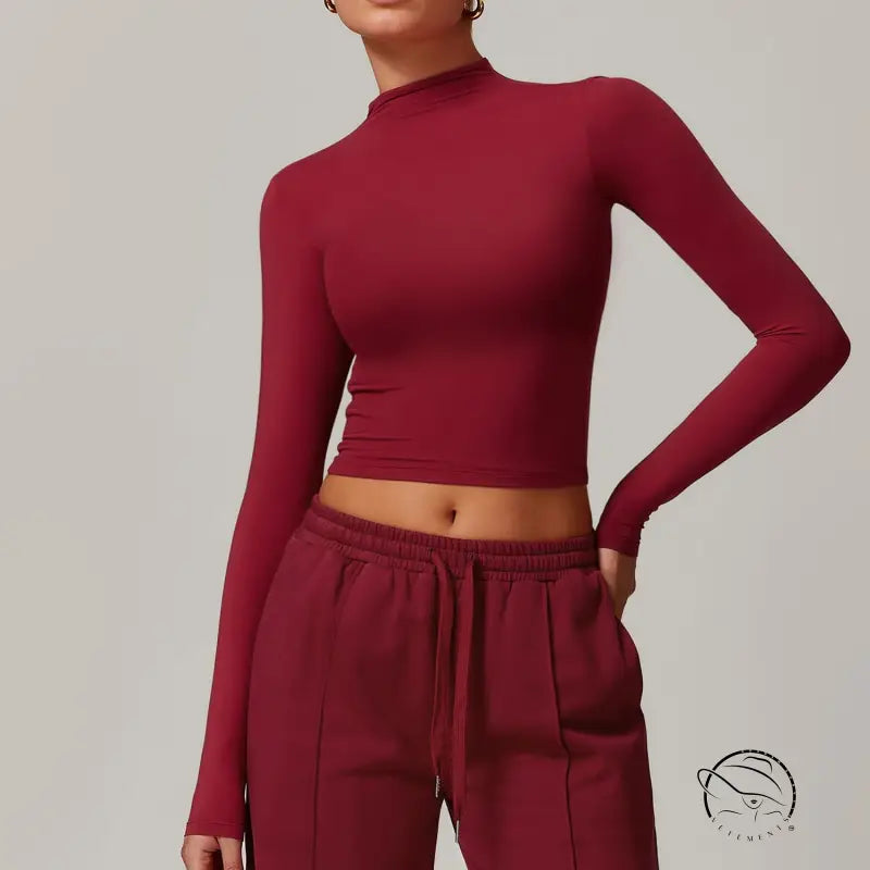 Burgundy quick drying fitness sports outerwear crop top
