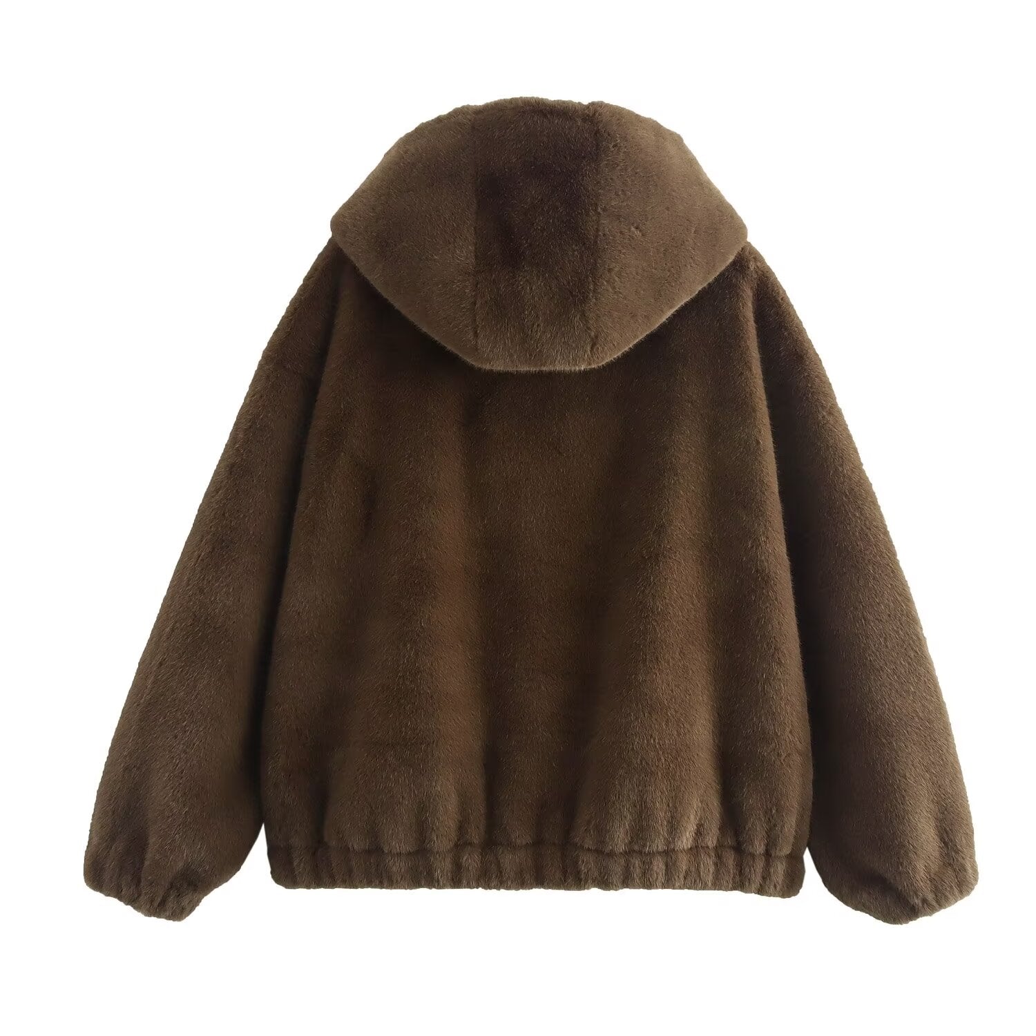 Brown faux fur hooded jacket from Winter Korean Loose Short Coat, perfect langry fashion ملابس