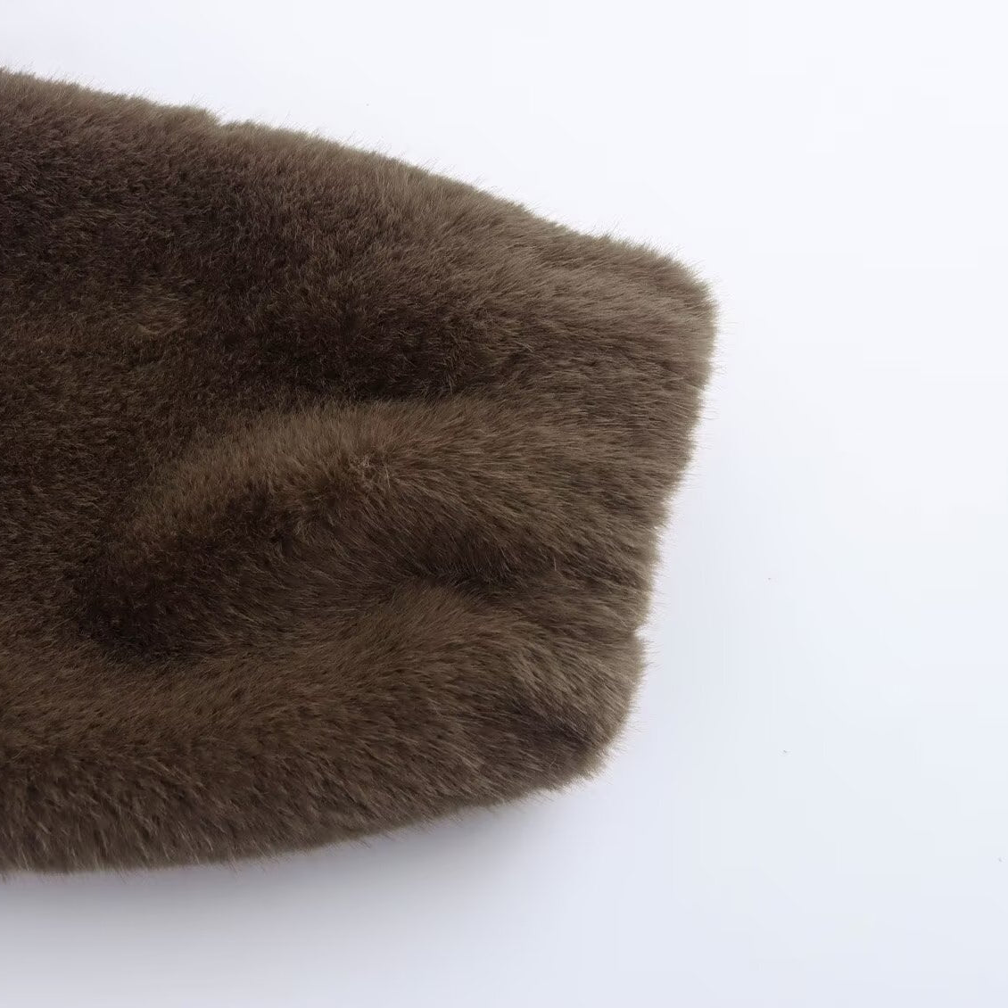 Brown faux fur headband showcased with Winter Korean Loose Short Coat for stylish ملابس