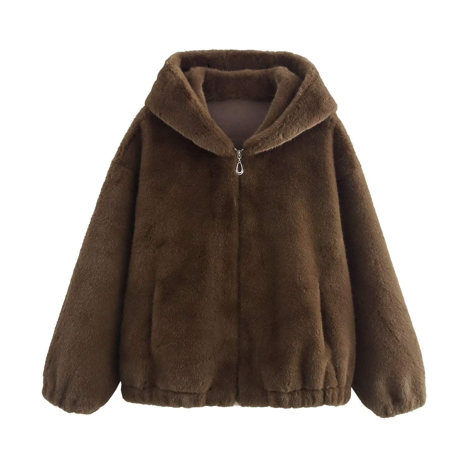 Brown faux fur hooded jacket from Winter Korean Loose Short Coat collection for fashion enthusiasts