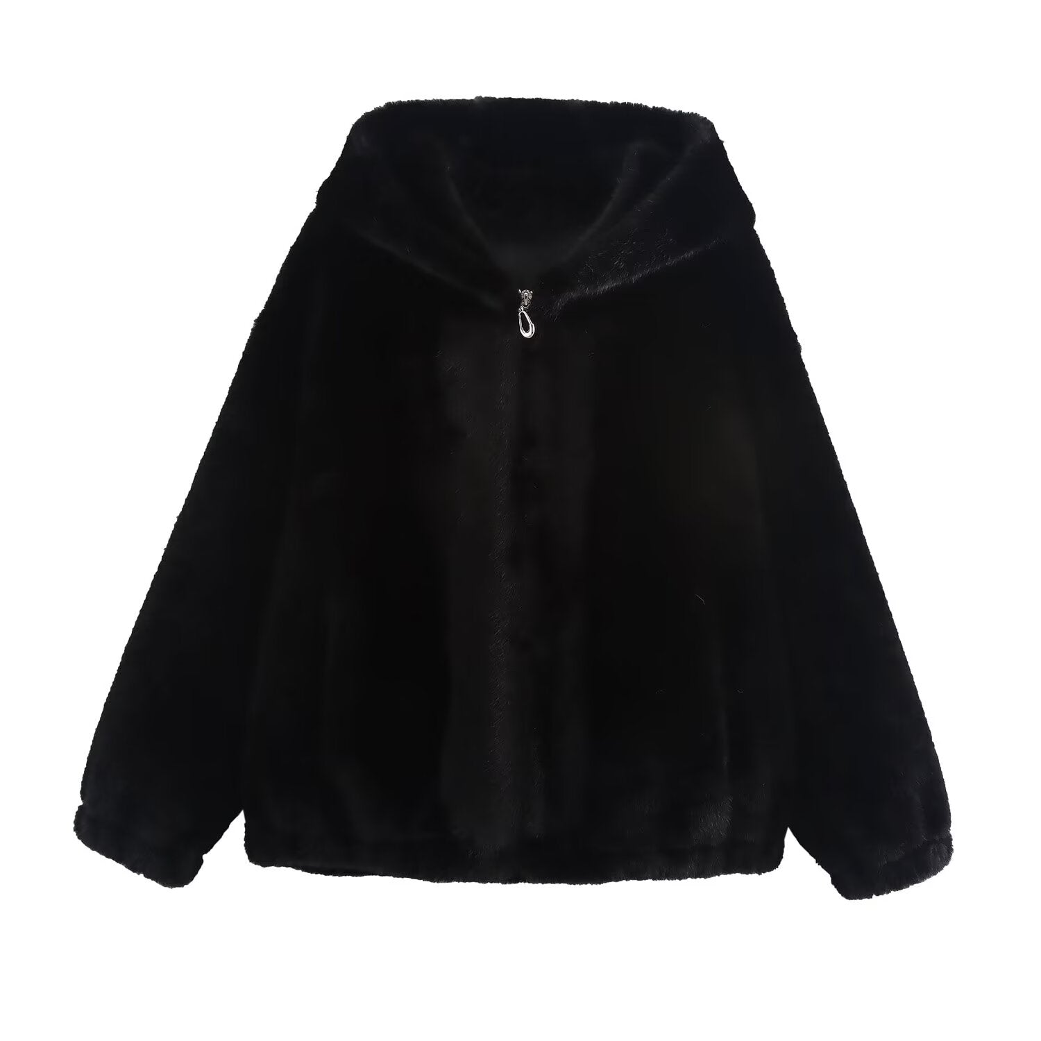 Black faux fur jacket from the Winter Korean Loose Short Coat collection, stylish fashion ملابس