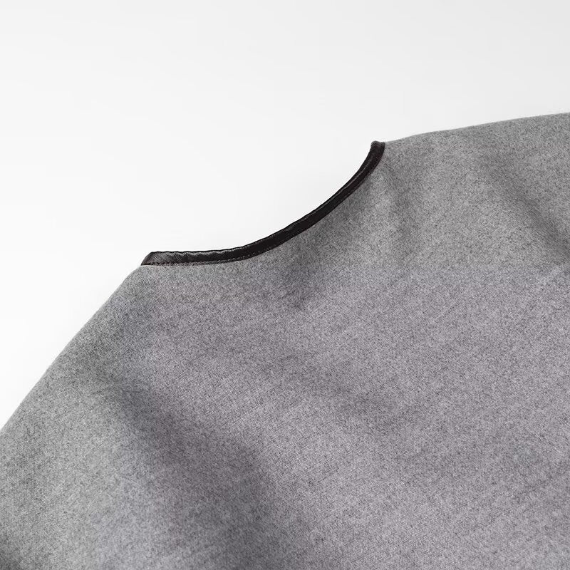 Gray fabric garment with black piping, stylish reversible woolen coat for fashionable ملابس