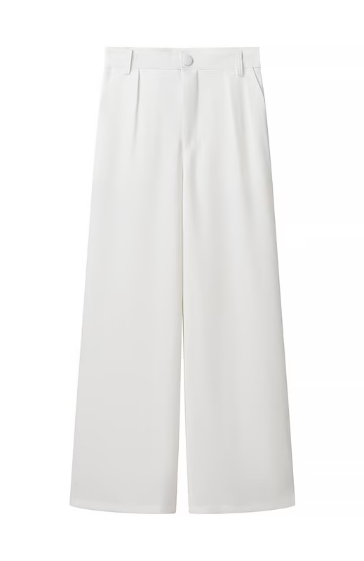 Elegant white pleated wide-leg pants in Langry fashion suit
