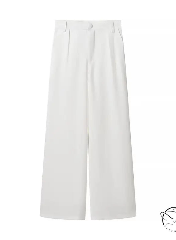 Elegant white pleated wide-leg pants for office fashion suits