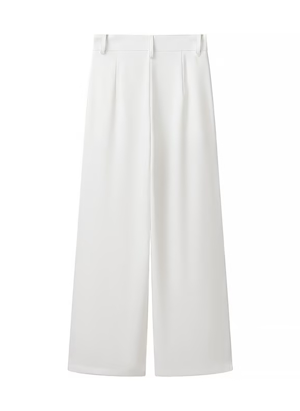 Elegant langry fashion white wide-leg pleated pants in high-waist suit