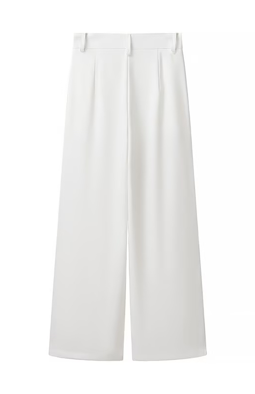 Elegant langry fashion white wide-leg pleated pants in high-waist suit