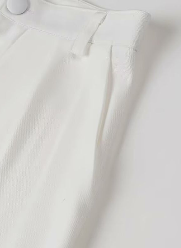 Elegant Langry white pleated fashion dress with waist button closure