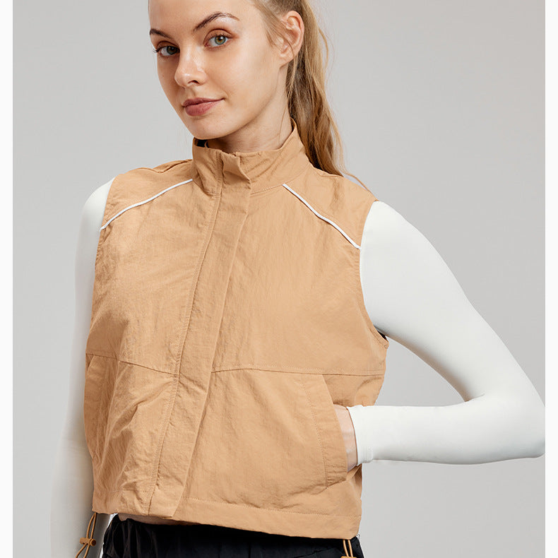 Tan puffer vest from Comfy Loose Sports Vest, ideal for stylish Langry fashion ملابس