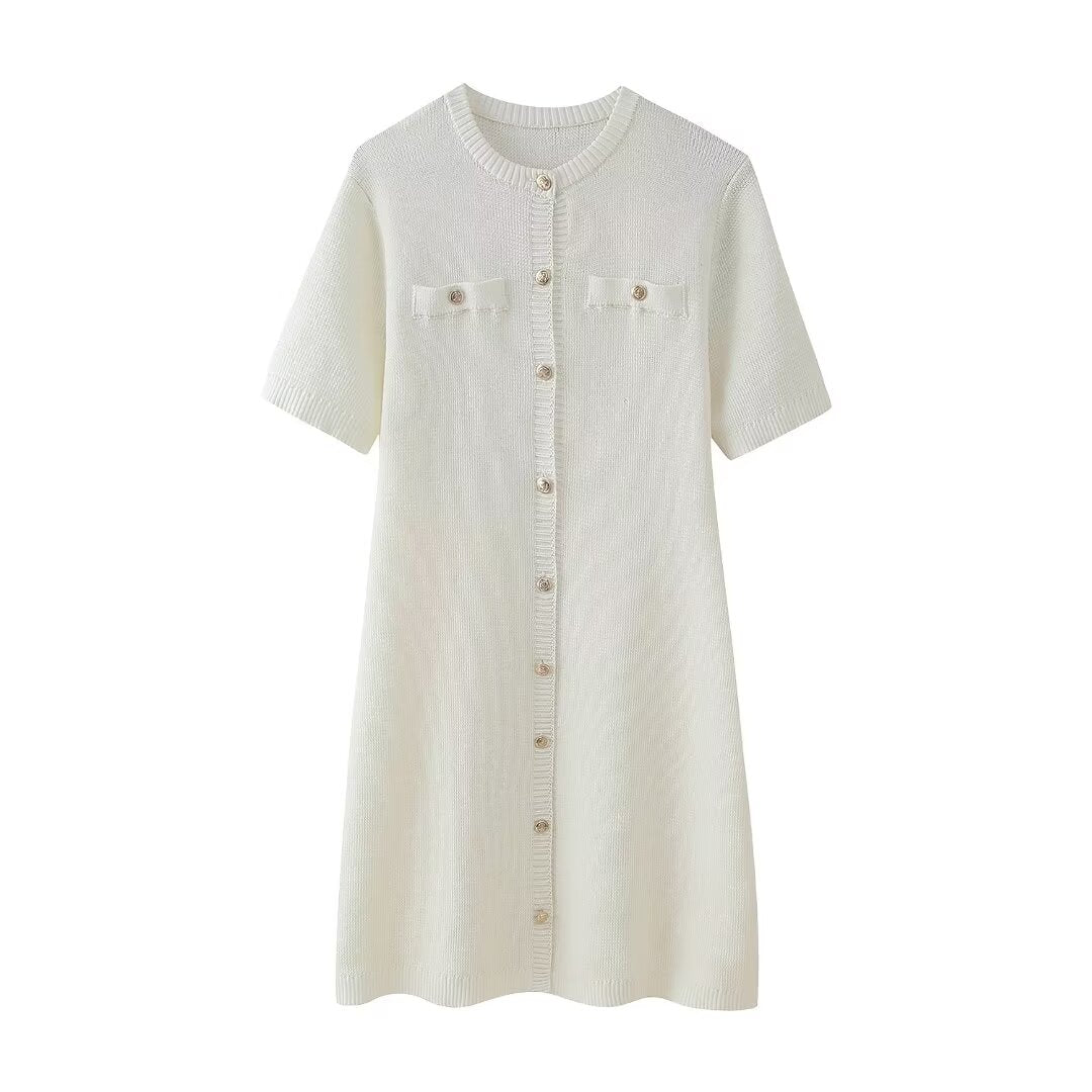 White short-sleeved slim casual knitted dress from the Slim Casual Knitted Dress collection