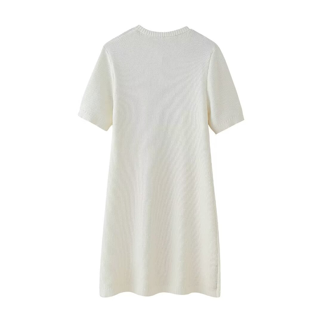 White slim casual knitted dress displayed in the Slim Casual Knitted Dress product image