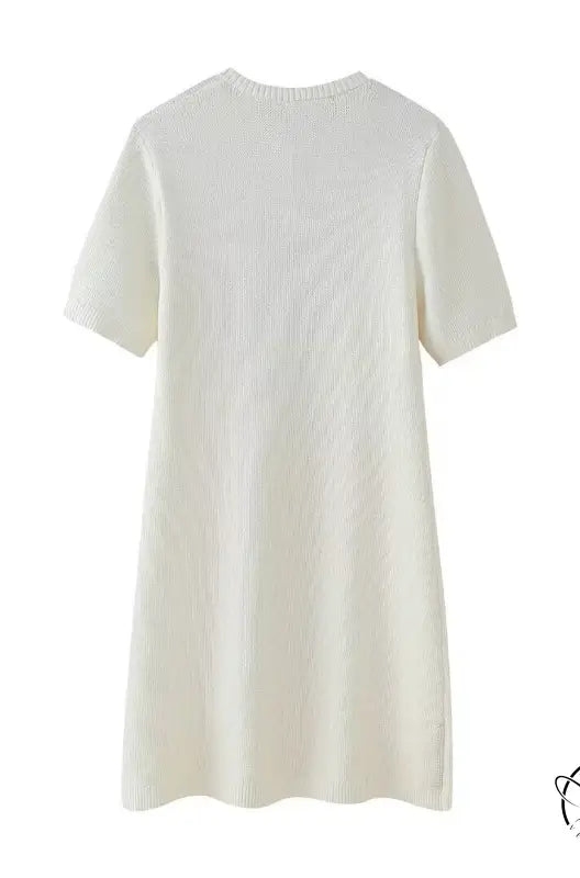 Slim casual knitted white dress on model