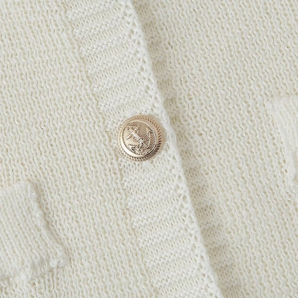 White knit cardigan with gold buttons for slim casual knitted dress collection