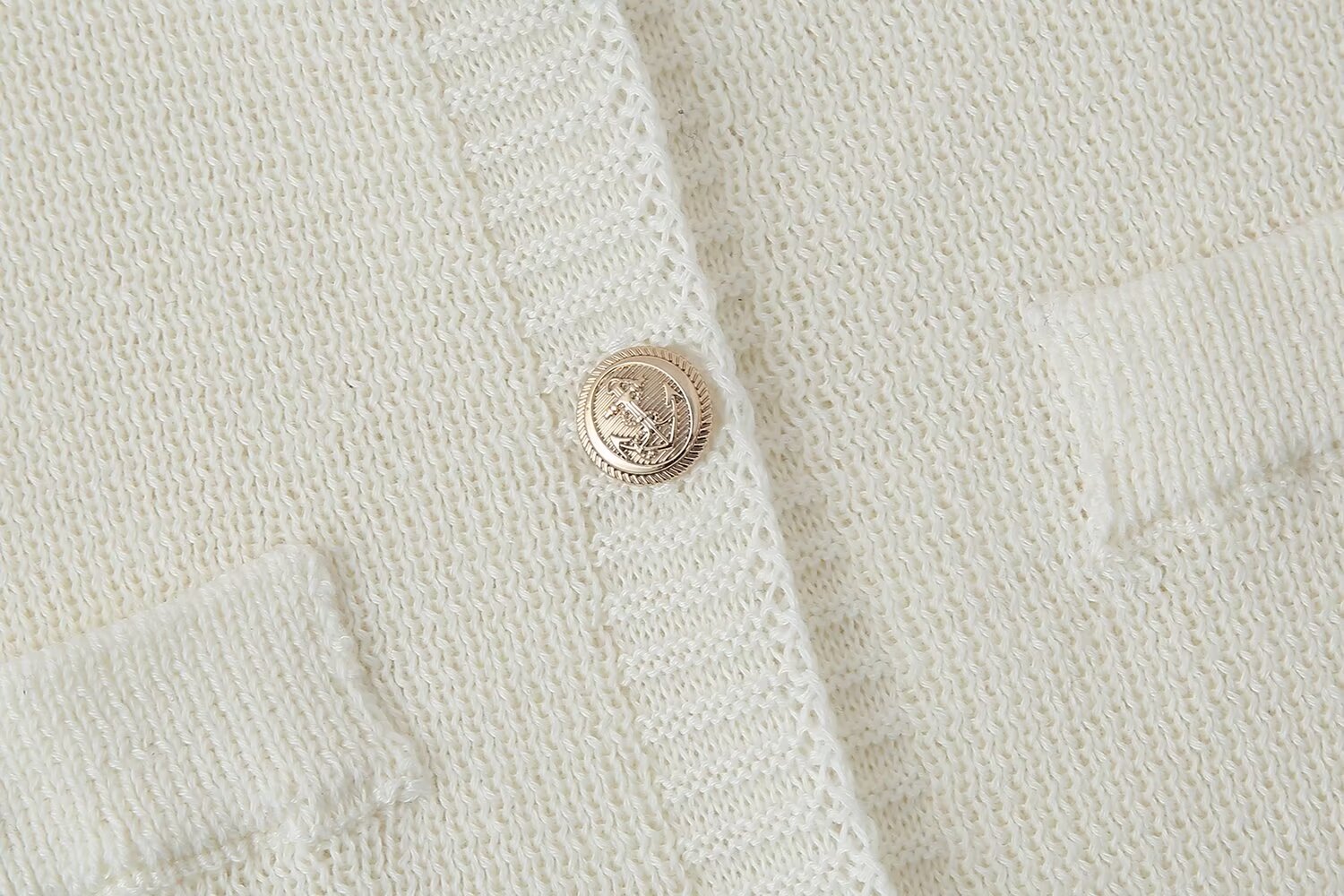 White knit cardigan with gold buttons for slim casual knitted dress collection