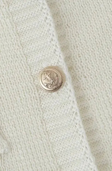 Slim casual knitted dress with white knit cardigan and gold button