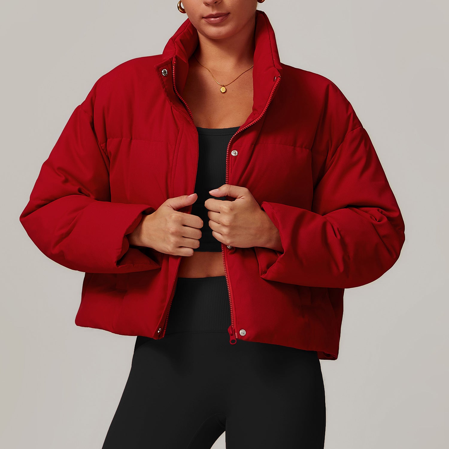 Red puffer jacket from Comfortable Warm Jacket collection, perfect for fashionable ملابس