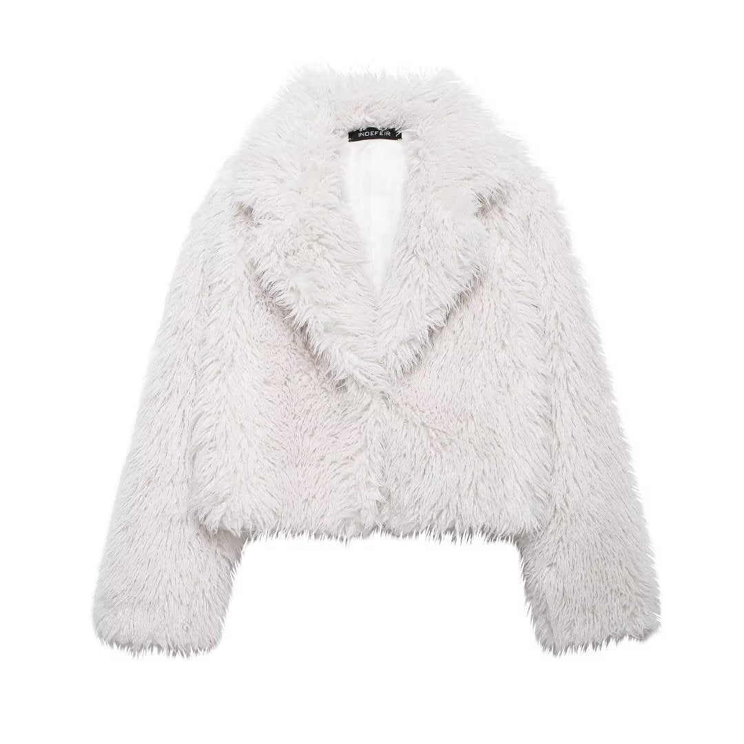 White faux fur jacket from Winter All Match Fur Short Coat, perfect for luxury fashion and ملابس
