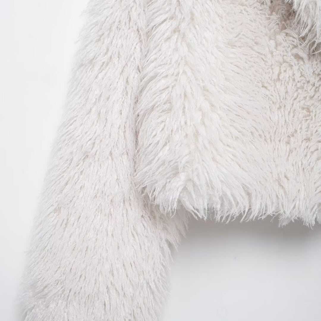 White faux fur jacket from Winter All Match Fur Short Coat collection, perfect for elegant fashion and ملابس in winter