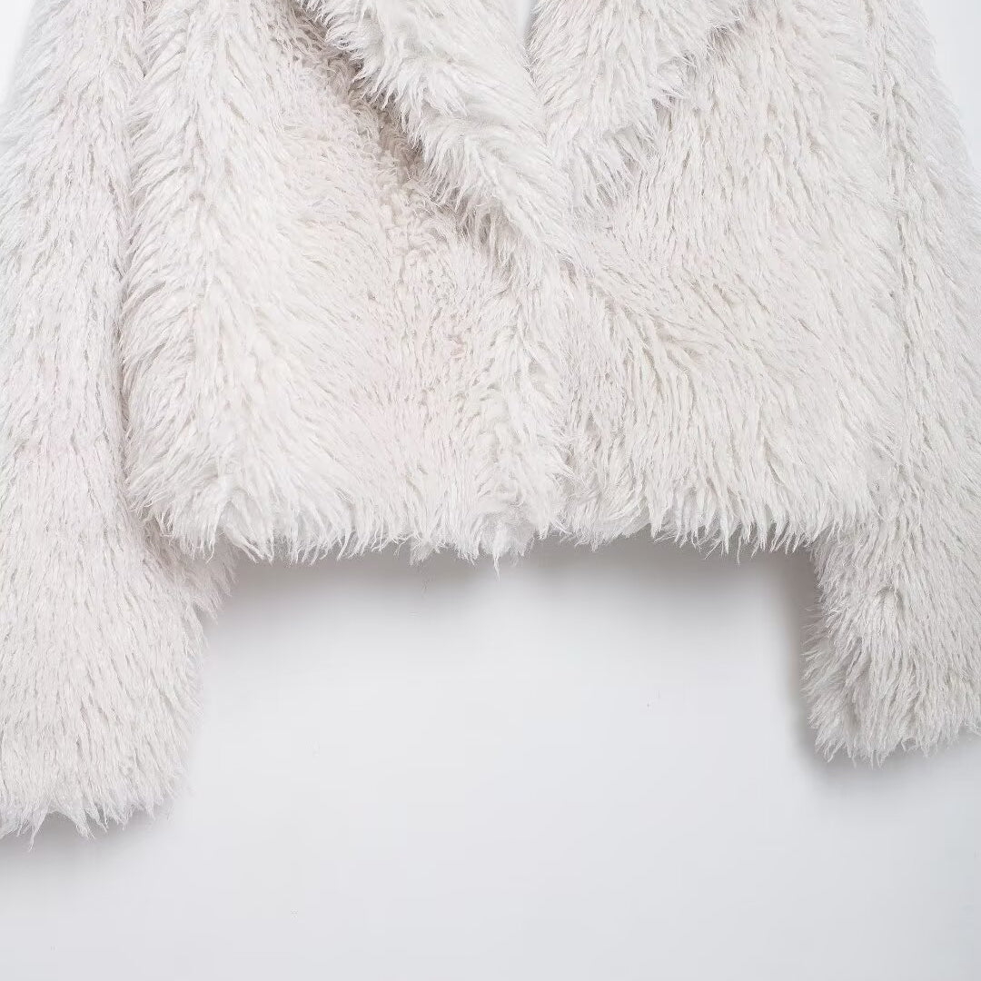 Elegant white faux fur jacket from Winter All Match Fur Short Coat for fashionable ملابس
