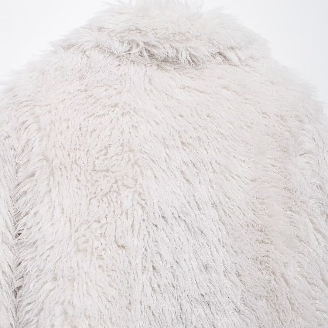 Elegant fluffy white faux fur coat from Winter All Match Fur Short Coat collection, perfect for langry fashion ملابس